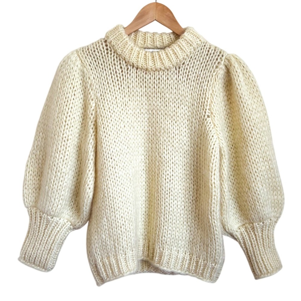 Ganni Womens Julliard Mohair Wool Sweater Size S Yellow Pullover Crewneck Jumper